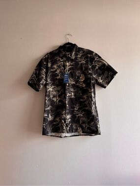 Yiume Men's Short Sleeve Black Aloha Majestic Jungle Print Shirt Sz Medium NWT